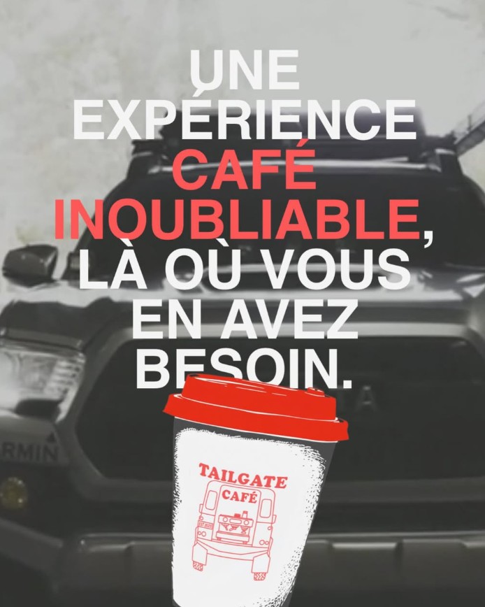 Tailgate Café website hero: “Une expérience café inoubliable, là où vous en avez besoin”