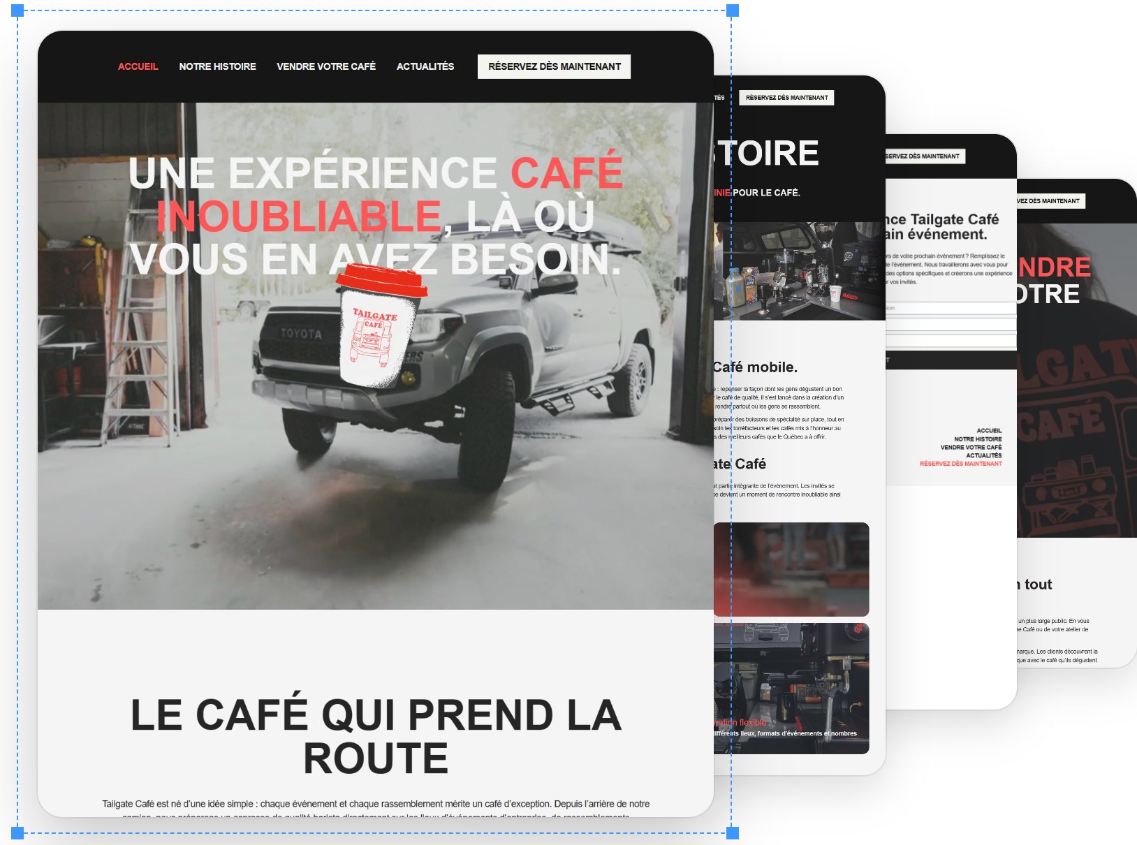 Pages of the new tailgatecafe.com website